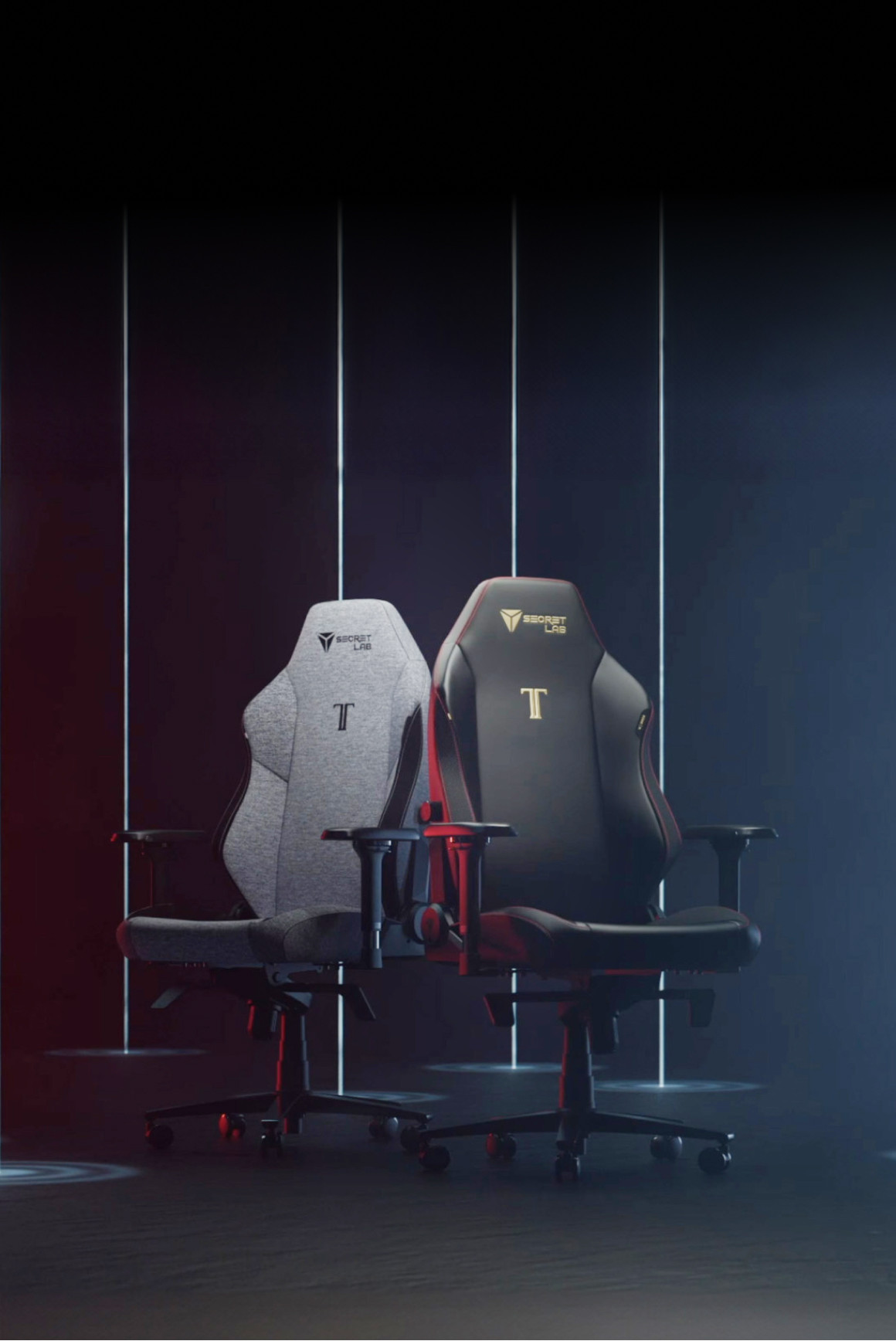 The Secretlab TITAN Evo ergonomic chair in Cookies & Cream and Stealth.